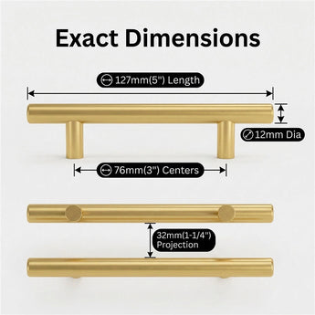 10 Pack 3 Inch(76mm) Hole Center Drawer Pulls，Brushed Brass Cabinet Pulls Stainless Steel Drawer Handles for Dresser Drawers