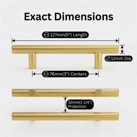 10 Pack 3 Inch(76mm) Hole Center Drawer Pulls，Brushed Brass Cabinet Pulls Stainless Steel Drawer Handles for Dresser Drawers