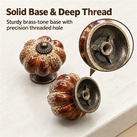 10 Pack Leopard White Ceramic Pumpkin Knobs, Color Glaze Dresser Drawer Pulls
