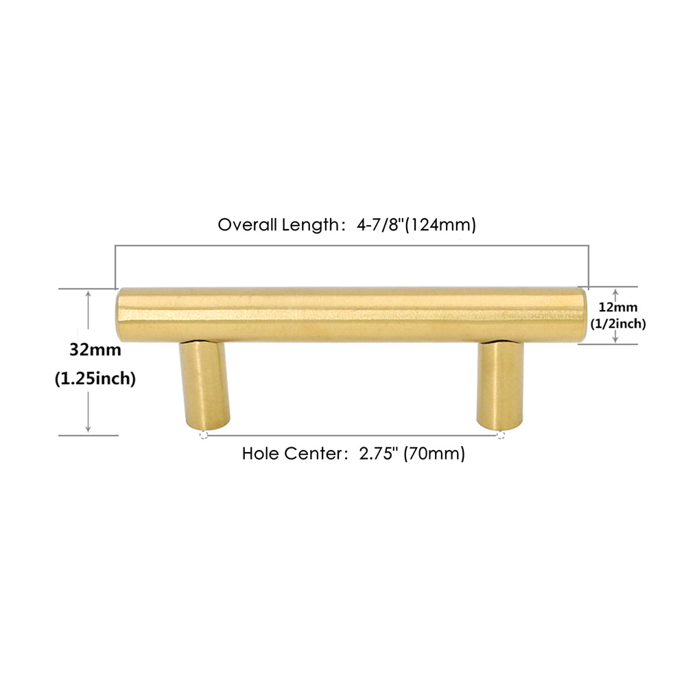 10 Pack 2.75"(70mm) Center to Center Brushed Brass Stainless Steel Kitchen Drawer Pulls