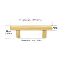 10 Pack 2.75"(70mm) Center to Center Brushed Brass Stainless Steel Kitchen Drawer Pulls