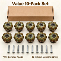 10 Pack Leopard White Ceramic Pumpkin Knobs，Color Glaze Dresser Drawer Pulls