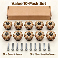 10 Pack Leopard White Ceramic Pumpkin Knobs，Color Glaze Dresser Drawer Pulls