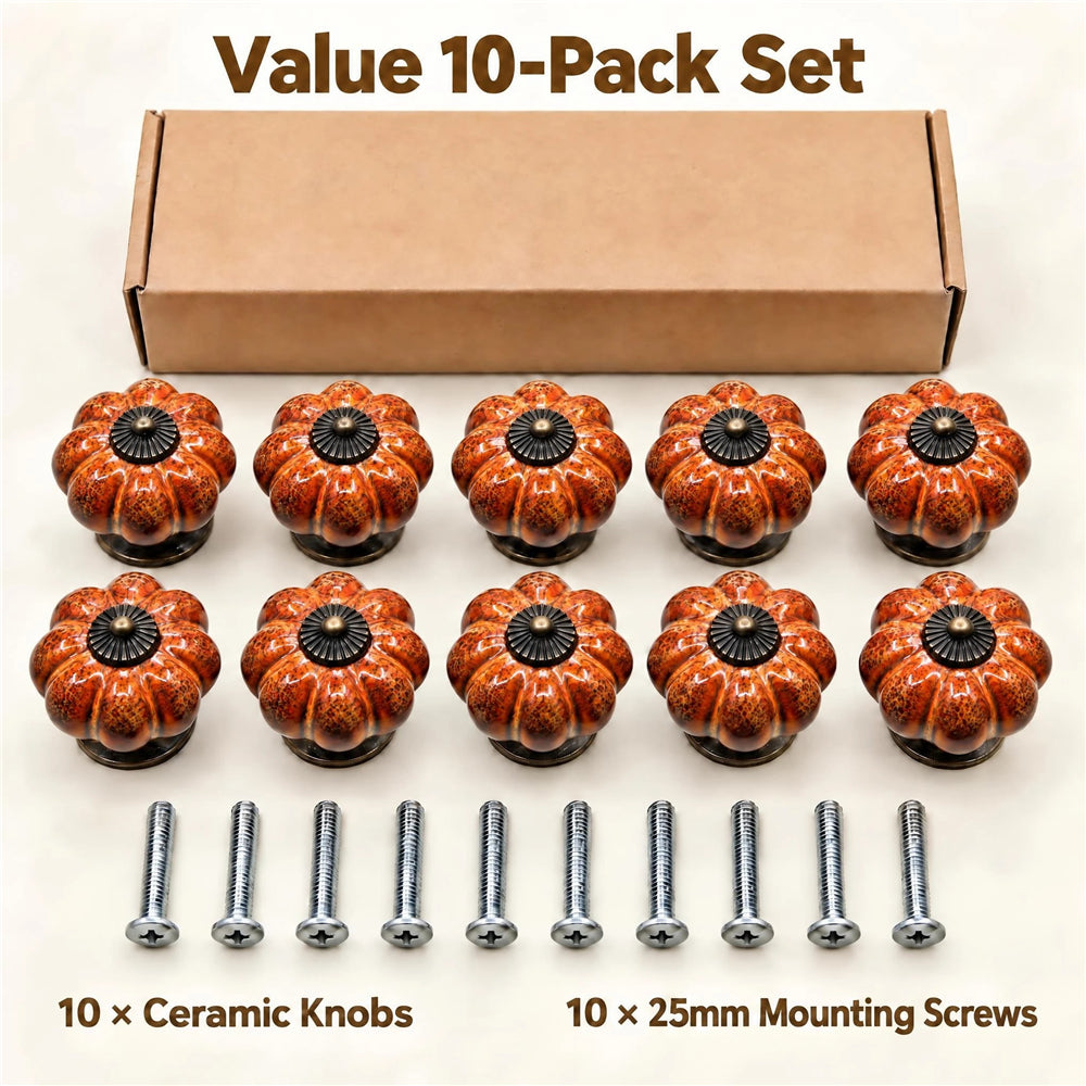 10 Pack Leopard White Ceramic Pumpkin Knobs，Color Glaze Dresser Drawer Pulls