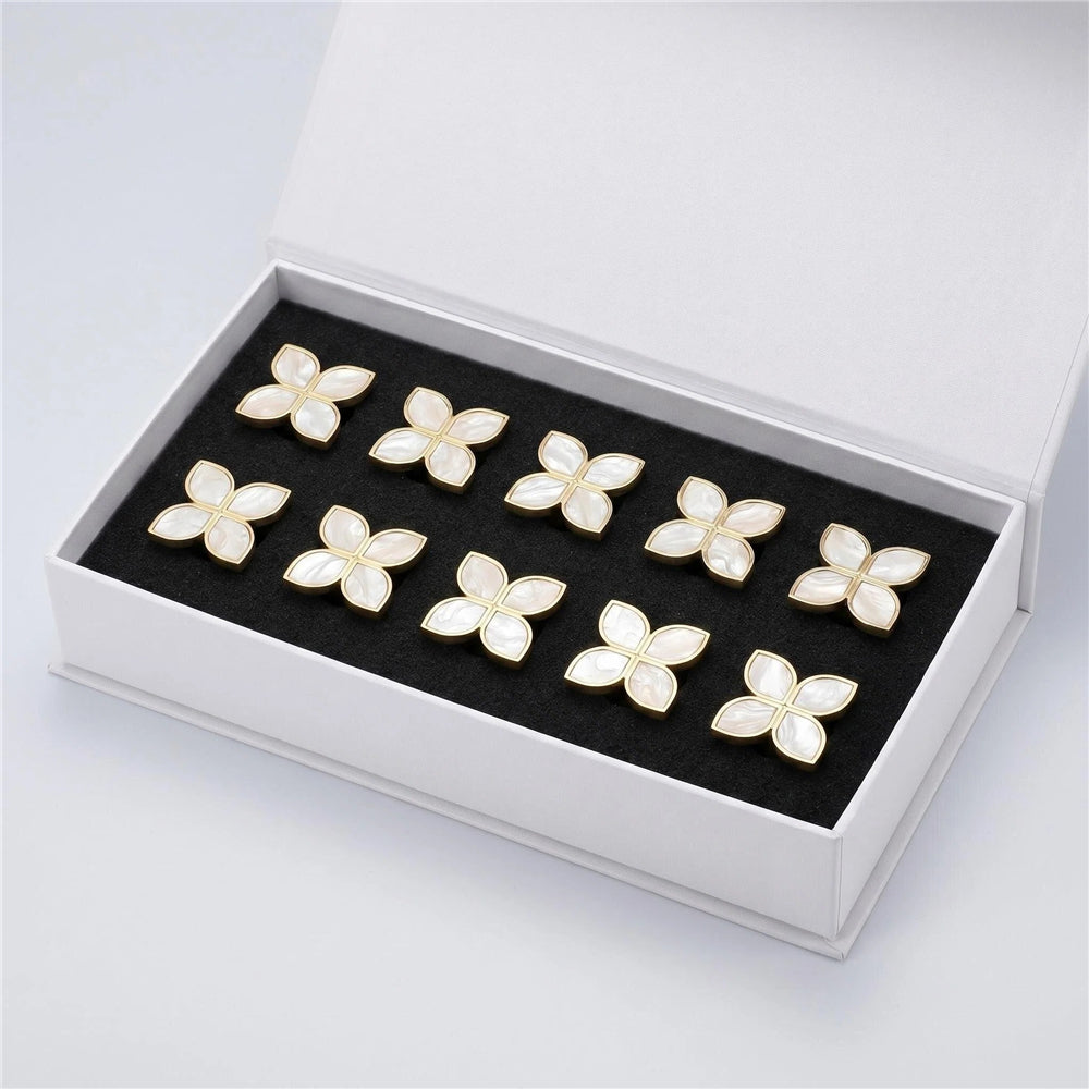 Petal Cabinet Knobs, Gold Dresser Drawers Knobs, Four Leaf Clover Decorative Knobs For Furniture Cupboard Hardware (Large, Snowflake White)