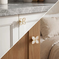 Petal Cabinet Knobs, Gold Dresser Drawers Knobs, Four Leaf Clover Decorative Knobs For Furniture Cupboard Hardware (Large, Snowflake White)