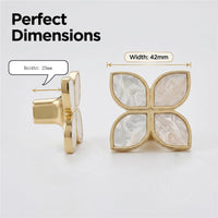 Petal Cabinet Knobs, Gold Dresser Drawers Knobs, Four Leaf Clover Decorative Knobs For Furniture Cupboard Hardware (Large, Snowflake White)