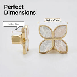 Petal Cabinet Knobs, Gold Dresser Drawers Knobs, Four Leaf Clover Decorative Knobs For Furniture Cupboard Hardware (Large, Snowflake White)