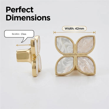 Petal Cabinet Knobs, Gold Dresser Drawers Knobs, Four Leaf Clover Decorative Knobs For Furniture Cupboard Hardware (Large, Snowflake White)