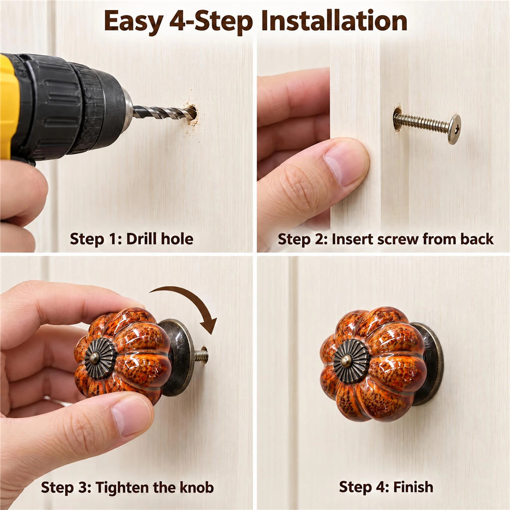 10 Pack Leopard Orange Ceramic Pumpkin Knobs, Color Glaze Dresser Drawer Pulls