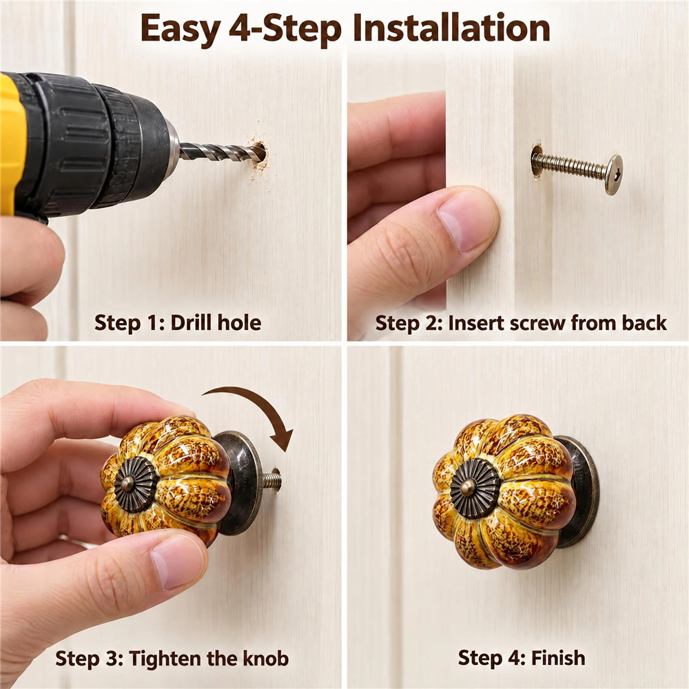 10 Pack Leopard Yellow Ceramic Pumpkin Knobs, Color Glaze Dresser Drawer Pulls