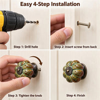 10 Pack Leopard Green Ceramic Pumpkin Knobs, Color Glaze Dresser Drawer Pulls