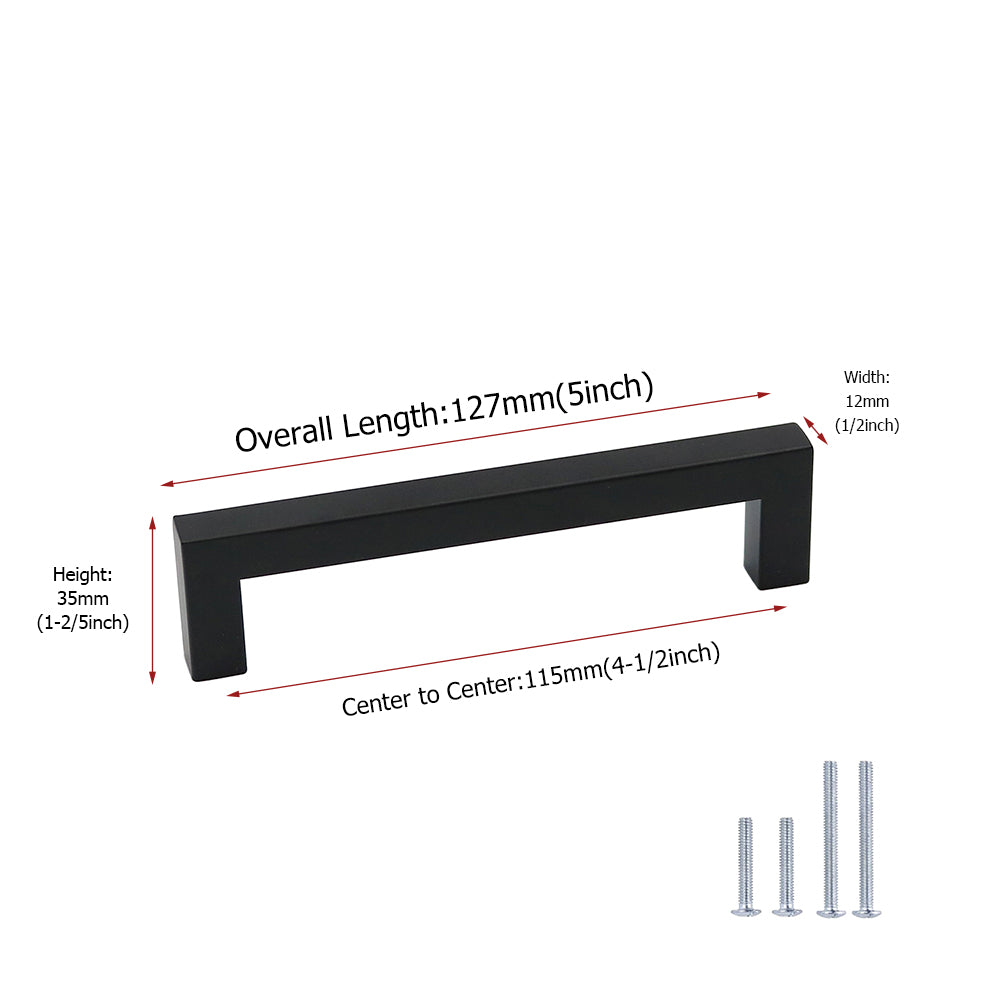 10 Pack 4.5 Inch(115mm) Hole Centers Modern Kitchen Cabinet Pulls Black Drawer Handles