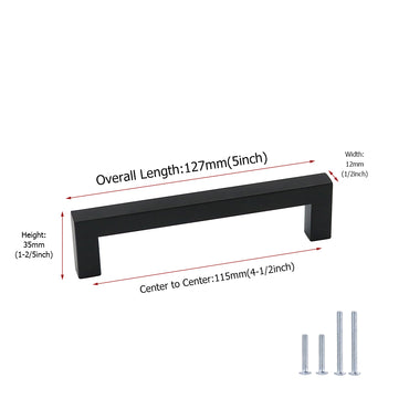 10 Pack 4.5 Inch(115mm) Hole Centers Modern Kitchen Cabinet Pulls Black Drawer Handles