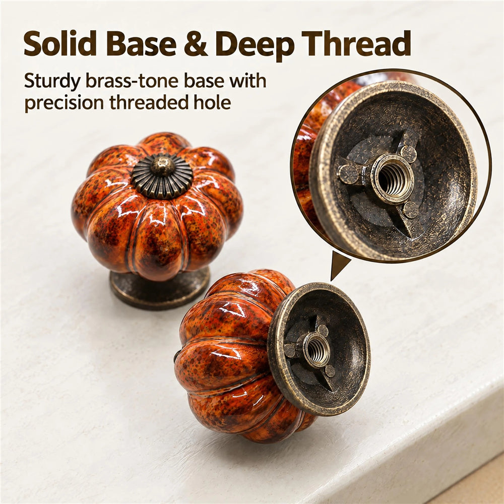 10 Pack Leopard Orange Ceramic Pumpkin Knobs, Color Glaze Dresser Drawer Pulls