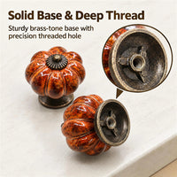 10 Pack Leopard Orange Ceramic Pumpkin Knobs, Color Glaze Dresser Drawer Pulls