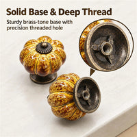 10 Pack Leopard Yellow Ceramic Pumpkin Knobs, Color Glaze Dresser Drawer Pulls