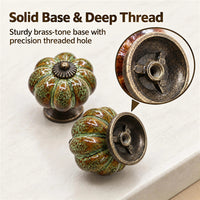 10 Pack Leopard Green Ceramic Pumpkin Knobs, Color Glaze Dresser Drawer Pulls