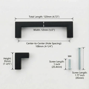 1 Pack 4.25 Inch Center To Center Matte Black Cabinet Pulls(Hole Center：4.25"/108mm)