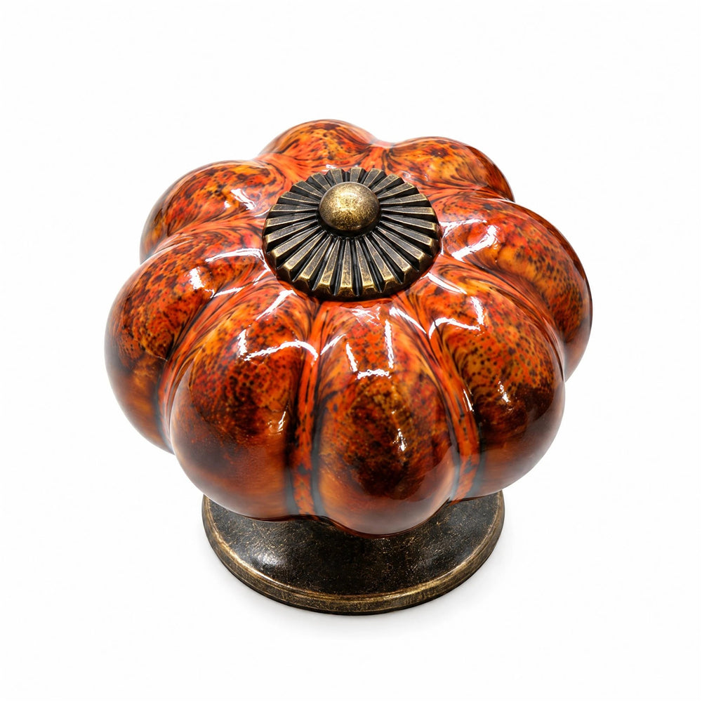 10 Pack Leopard Orange Ceramic Pumpkin Knobs, Color Glaze Dresser Drawer Pulls