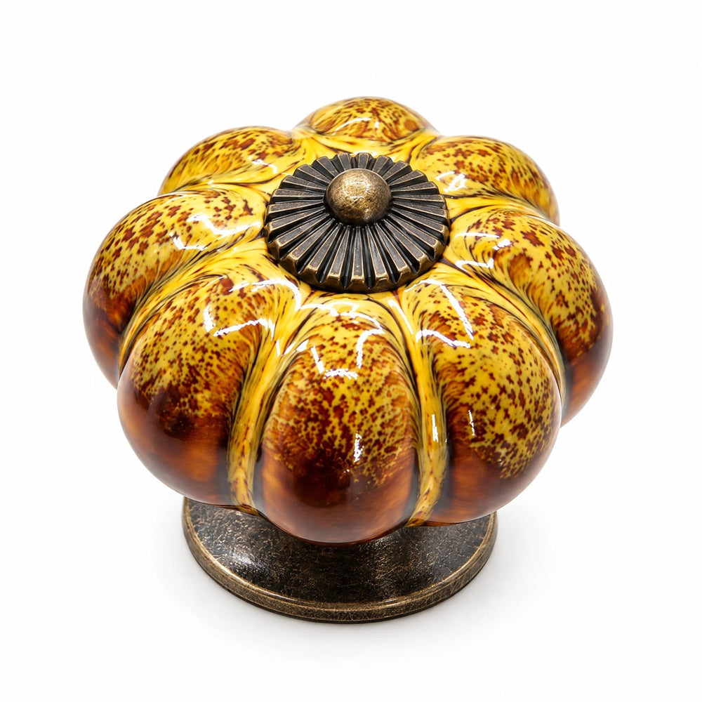 10 Pack Leopard Yellow Ceramic Pumpkin Knobs, Color Glaze Dresser Drawer Pulls