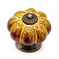 10 Pack Leopard Yellow Ceramic Pumpkin Knobs, Color Glaze Dresser Drawer Pulls