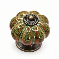 10 Pack Leopard Green Ceramic Pumpkin Knobs, Color Glaze Dresser Drawer Pulls