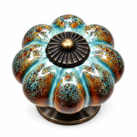 10 Pack Leopard Blue Ceramic Pumpkin Knobs, Color Glaze Dresser Drawer Pulls