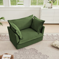 Single Deep Seat Comfy Single Couch Sofa Multiple Large Soft Pillows (Chenille Fabric, Green)