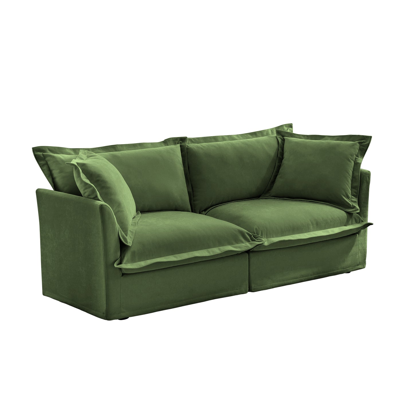 Modern Slipcovered 2-Seat Sofa Couches for Living Room, 2 Seater Sofa, Plain Chenille Deep Seat Sofawith Upholstered Cushion&Detachable Cover (Chenille Fabric，Green)