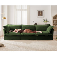 Modern 3 Seater Sofa, Upholstered Sectional Sofa with Armrest, Comfy Couches for Living Room, Apartment, Home Office (Chenille Fabric, Green)