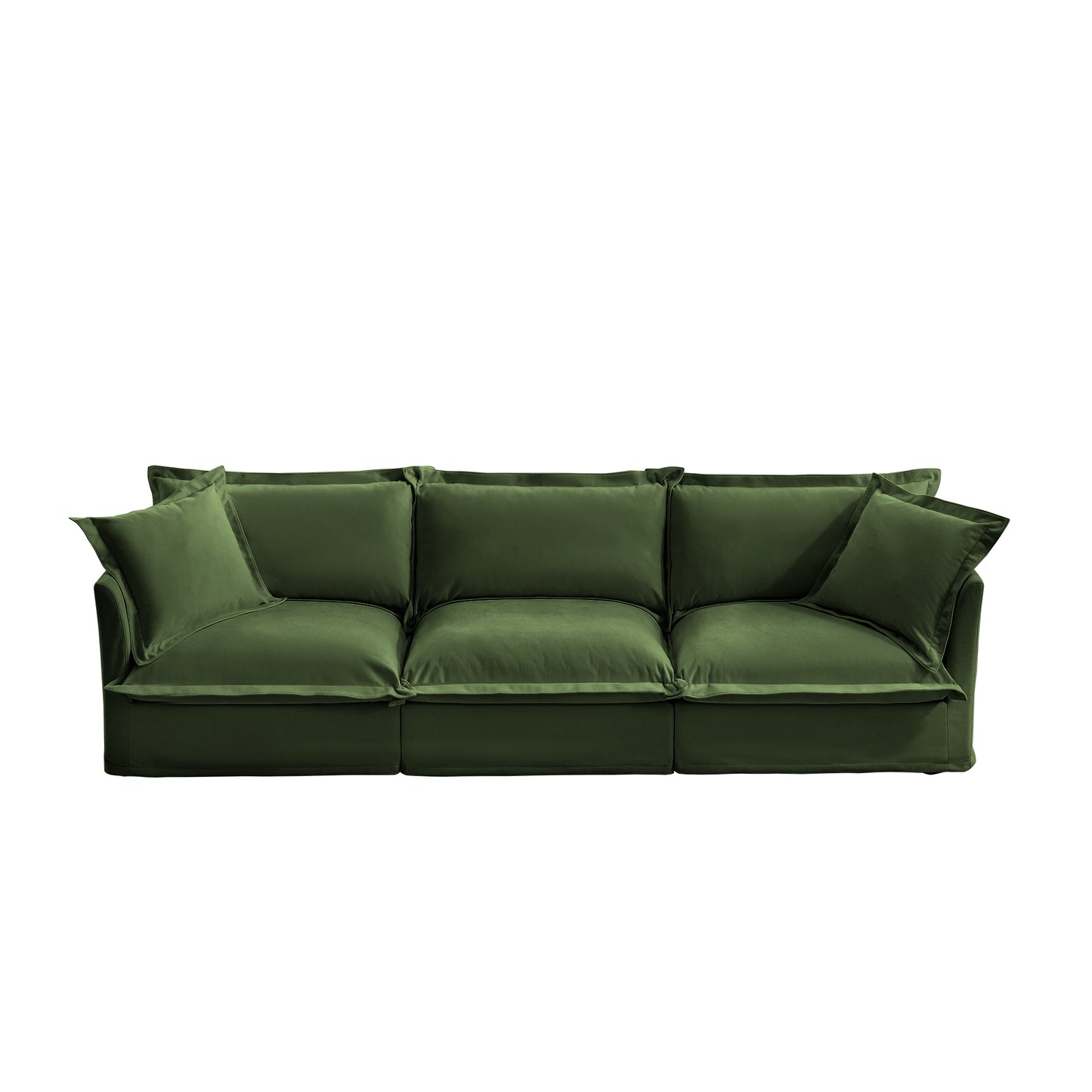 Modern 3 Seater Sofa, Upholstered Sectional Sofa with Armrest, Comfy Couches for Living Room, Apartment, Home Office (Chenille Fabric, Green)