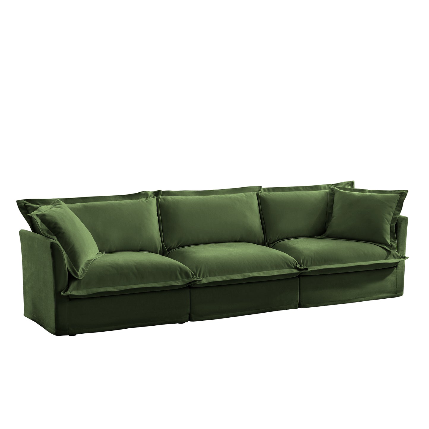 Modern 3 Seater Sofa, Upholstered Sectional Sofa with Armrest, Comfy Couches for Living Room, Apartment, Home Office (Chenille Fabric, Green)