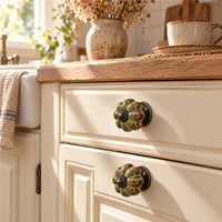10 Pack Leopard Green Ceramic Pumpkin Knobs, Color Glaze Dresser Drawer Pulls