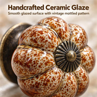 10 Pack Leopard White Ceramic Pumpkin Knobs, Color Glaze Dresser Drawer Pulls