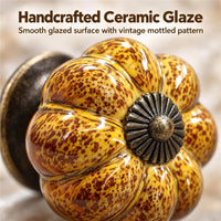 10 Pack Leopard Yellow Ceramic Pumpkin Knobs, Color Glaze Dresser Drawer Pulls