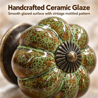 10 Pack Leopard Green Ceramic Pumpkin Knobs, Color Glaze Dresser Drawer Pulls