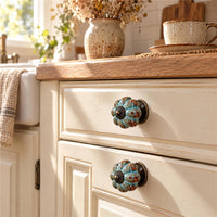 10 Pack Leopard Blue Ceramic Pumpkin Knobs, Color Glaze Dresser Drawer Pulls