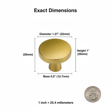 10 Pack Brushed Brass Cabinet Knobs，Solid Single Hole Zinc alloy Round Cabinet Knobs for Kitchen Drawers and Cabinets