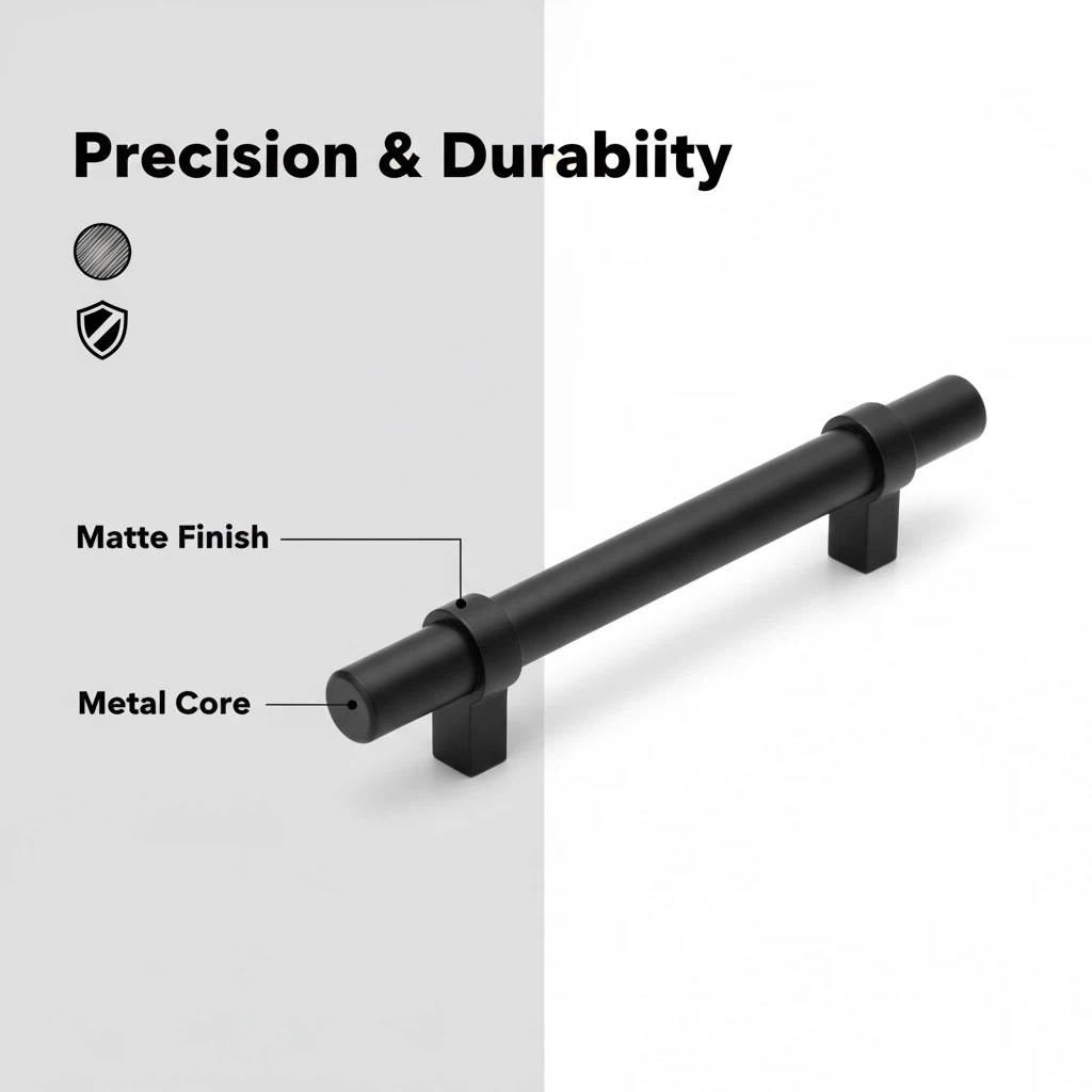 Flat Black Cabinet Bar Handle Pull - 3.5" (90mm) Hole Centers