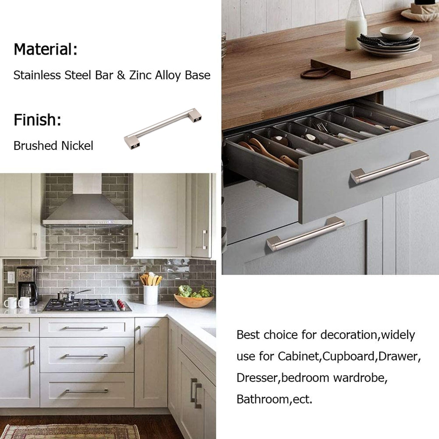 Brushed Nickel Cabinet Pulls Modern Drawer Pulls - Large Size - Hole Centers(3.5,3.75,4",4.5,5",6.25",7.5",8.8",10",11.33")