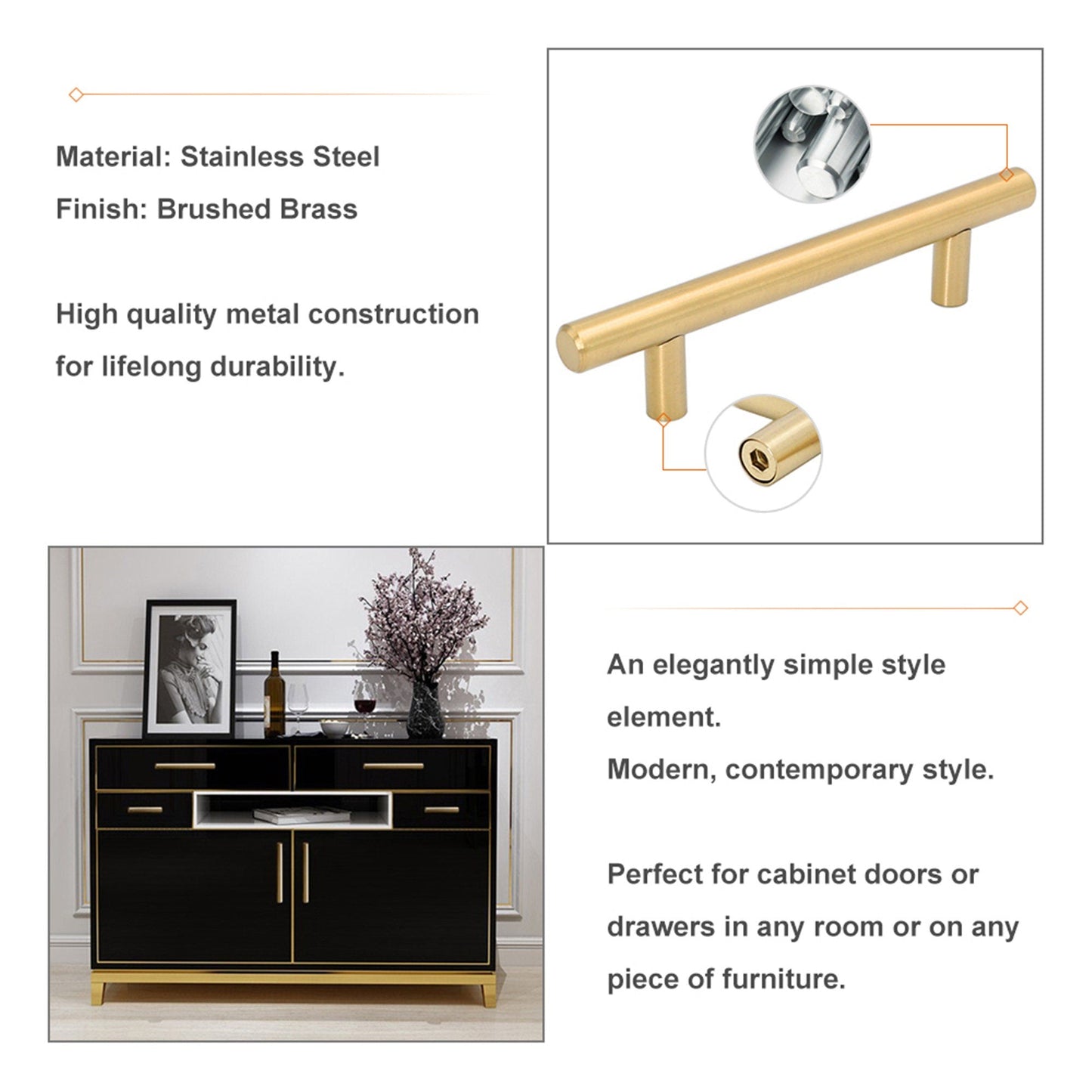 10 Pack 3.25 Inch(Center To Center) Brushed Brass Cabinet Handles (3.25"，Customized Size)