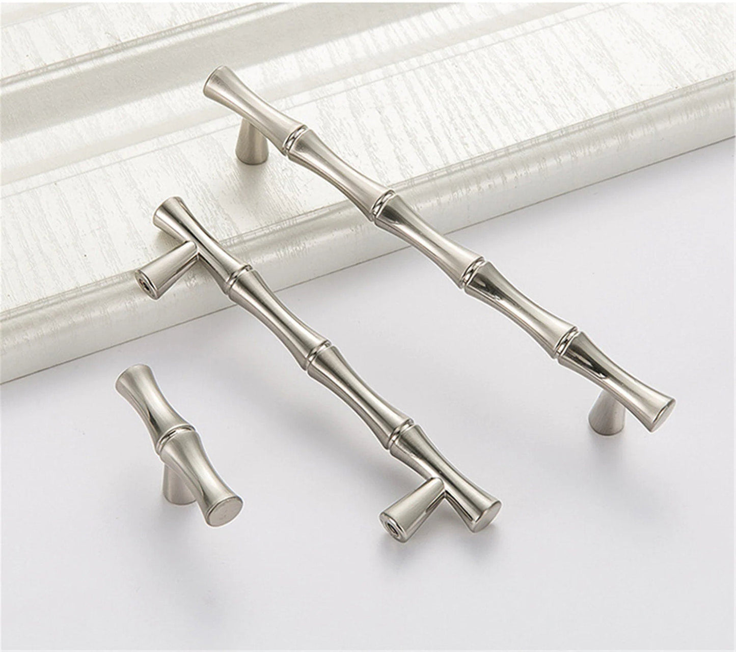 10 Pack 3.75 inch(Center To Center) Bamboo Shape Cabinet Pulls (3.75"/96mm，Brushed Nickel)