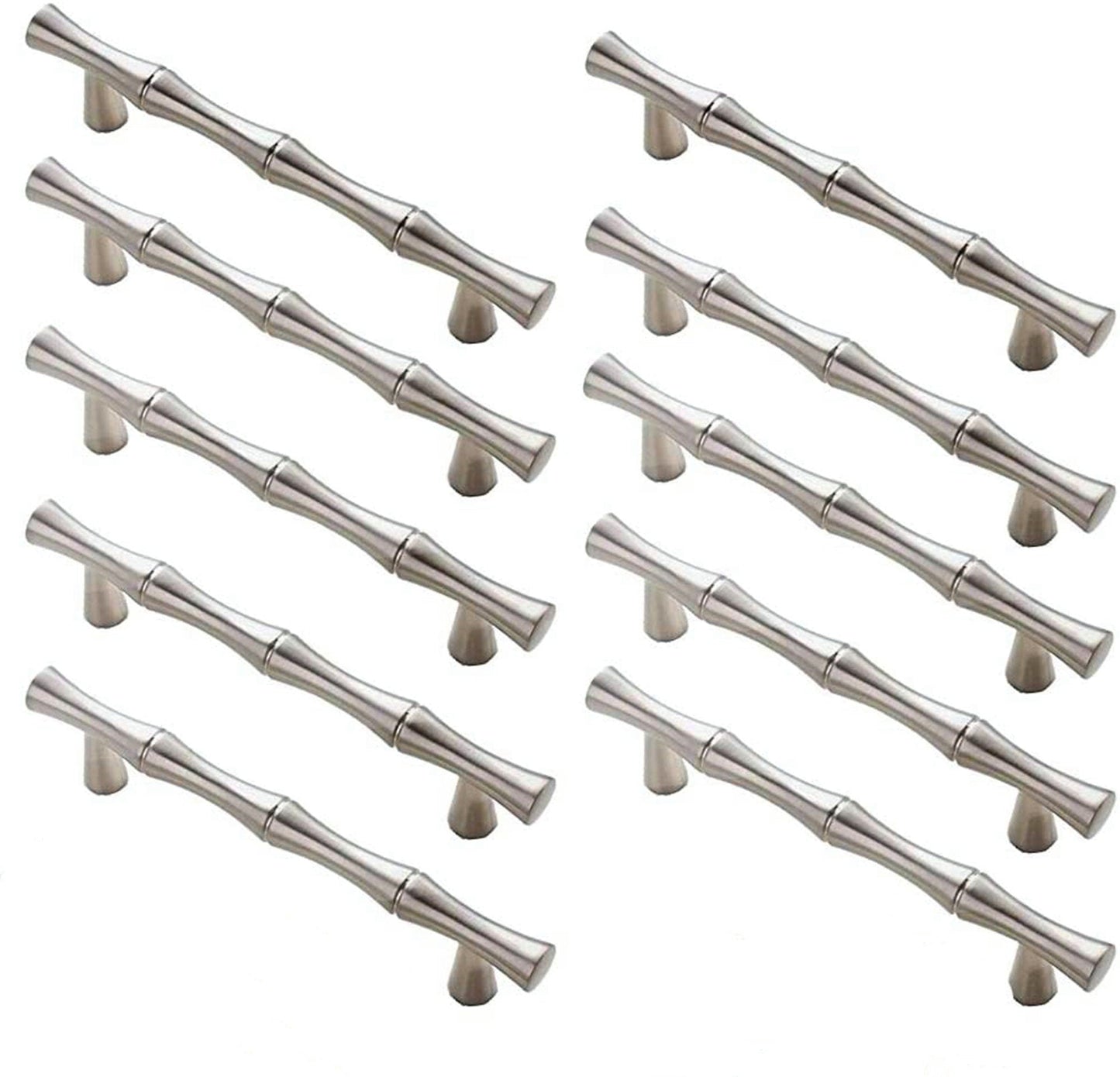 10 Pack 3.75 inch(Center To Center) Bamboo Shape Cabinet Pulls (3.75"/96mm，Brushed Nickel)