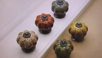 Ceramic Pumpkin Knobs，Vintage Dresser Drawer Pulls，Retro Cabinet Door Handles with Mounting Screws，Ideal for Closet，Cupboard