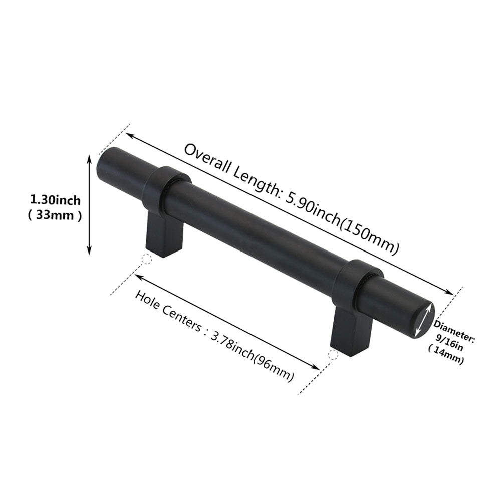 1 Pack Black Modern Cupboard Handles Stainless Steel Pulls - Round Shape Series - Hole Centers(Single Hole, 3",3.5,3.75,4",5",6.25",7.5",8.8",10")