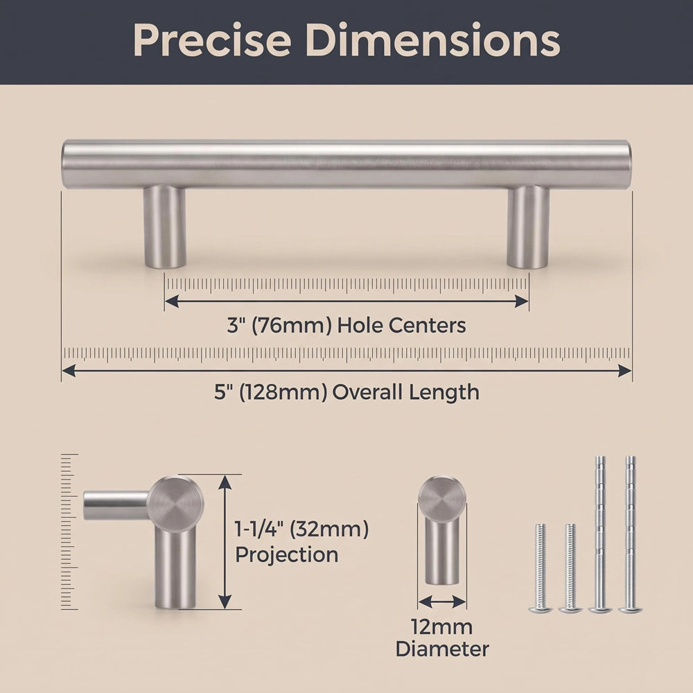 10 Pack 3 Inch Brushed Nickel Cabinet Pulls Modern Cabinet Handles(Hole Center: 76mm)