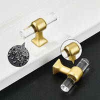 1 Pack Clear Acrylic Cabinet Knobs，Brushed Brass Drawer Knobs，Modern T Bar Gold Cabinet Knobs for Dresser Drawers Cupboard Wardrobe