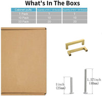 4in Cabinet Handles Drawer Pulls，Brushed Brass Cabinet Pulls Gold Drawer Pulls(102mm, Hole Centers)