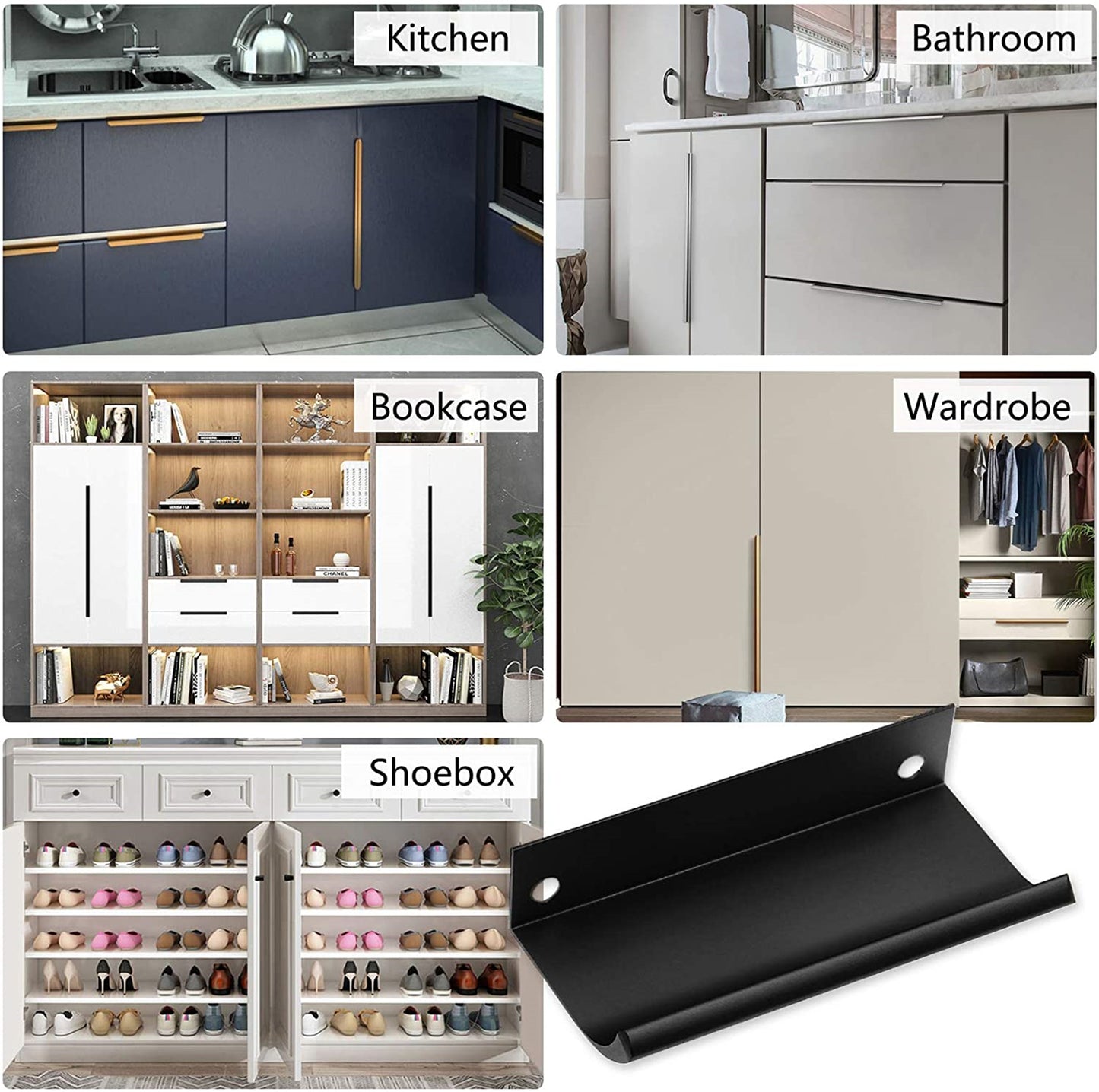 Black Back Mount Finger Edge Pulls，Aluminum Hidden Handle Concealed Tab Pulls for Home Kitchen Living Room Door Drawer Cabinet